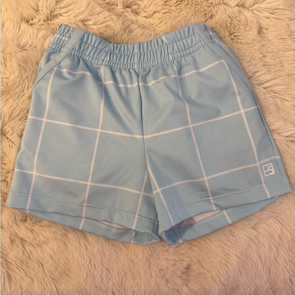 Light Blue Checkered boys active shorts. Size 2T